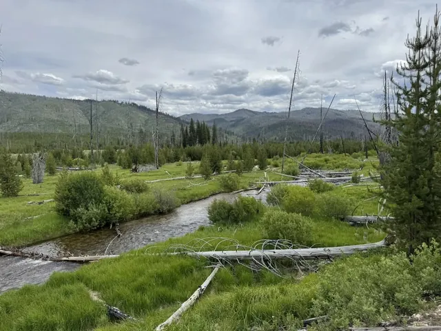 hot spring stream in a mountain valley at vulcan hot springs idaho