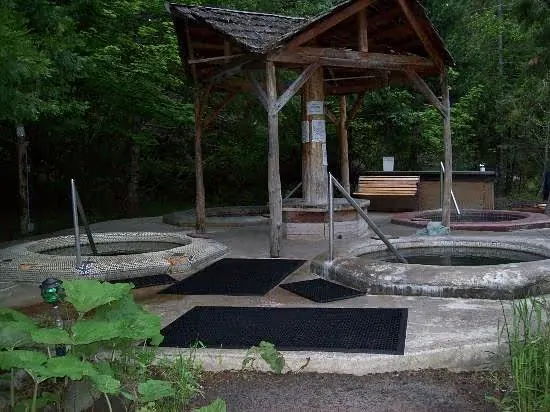 Outdoor hot spring baths in Breitenbush Hot Springs, Oregon