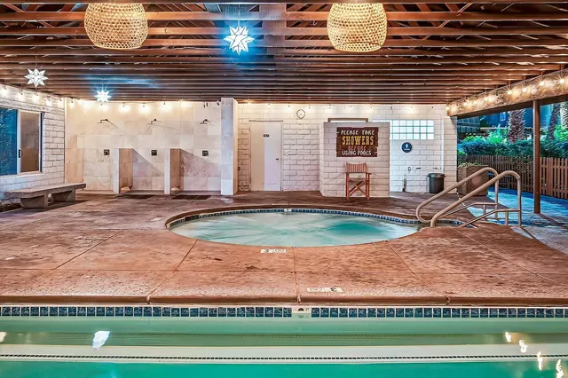 A covered hot spring tub at sam's family spa california