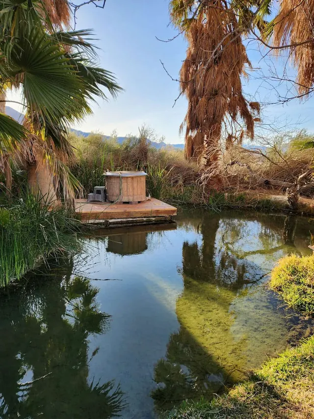Lower Warm Springs, California - rock and concrete soaking pools in remote Saline Valley desert