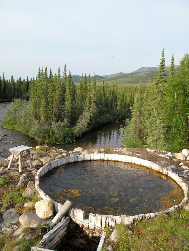 Melozi Hot Springs pool in Alaskan forest