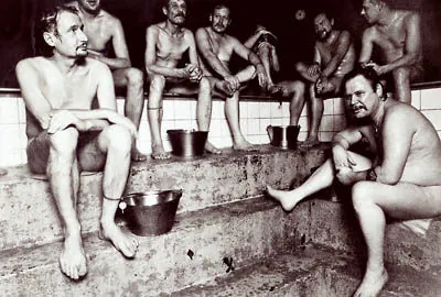 Historic photograph of the sauna benches — Kotiharjun Sauna