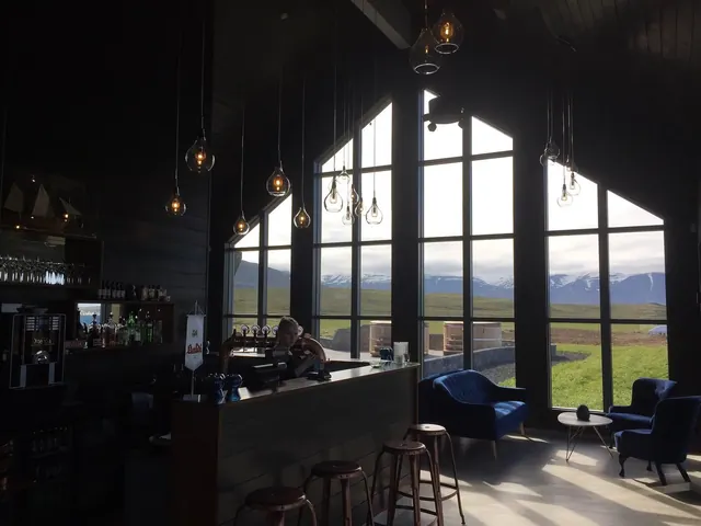 Bjordbodin Spa bar interior with mountain backdrop