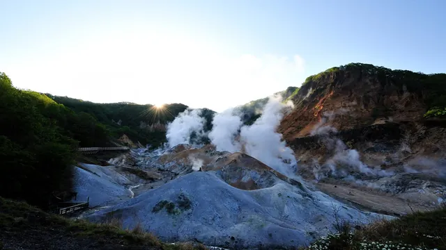 Noboribetsu geothermal landscape; viewing area, not a bathing pool — Noboribetsu Onsen