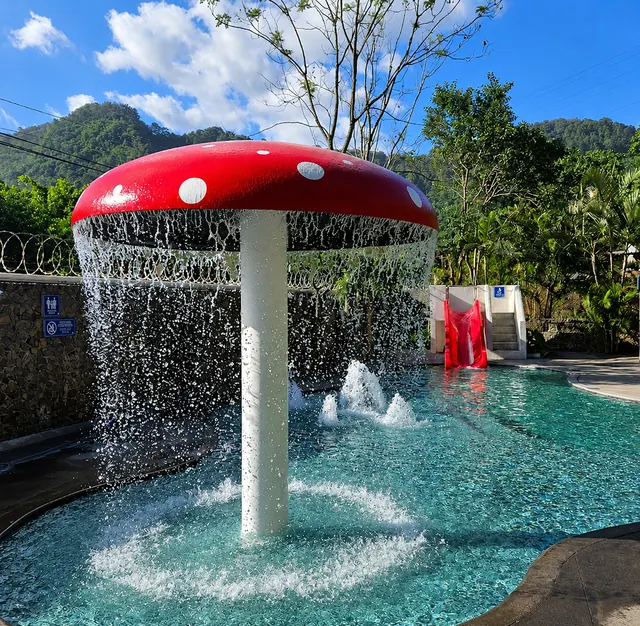 Outdoor pool and play fountain — Santa Teresita Hotel y Spa Termal