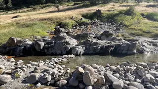 hot waterfalls and rock pools on the South Fork Payette River at kirkham hot springs idaho