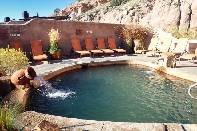 outdoor hot spring pools in a desert setting near Taos at ojo caliente mineral springs new mexico