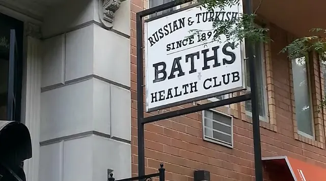 Retro entry sign of Russian & Turkish Baths, New York